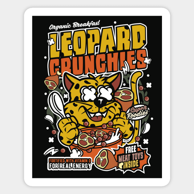 Retro Cartoon Cereal Box // Cereal Leopard Crunchies // Funny Vintage Breakfast Cereal Sticker by SLAG_Creative